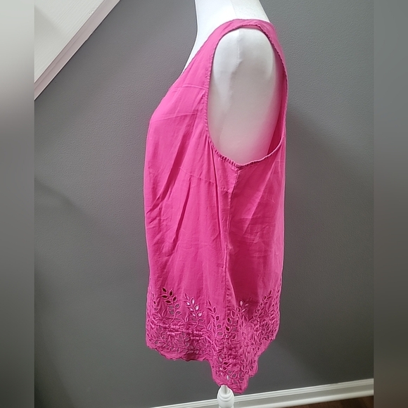 Soft Surroundings Pink Embroidered Eyelet Sleeveless Top 100% Cotton Med - Picture 3 of 6